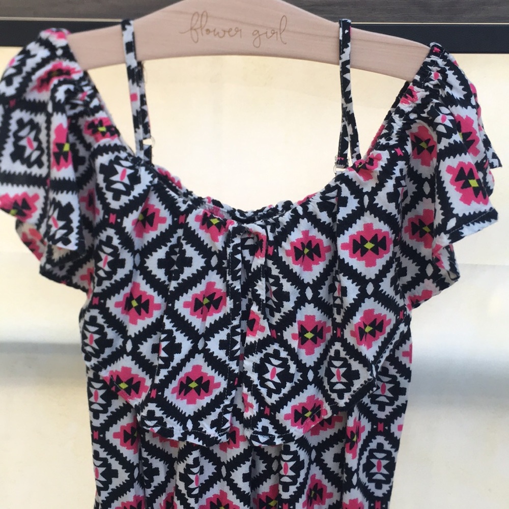 Jessica Simpson Girl’s Cold Shoulder Flouncy Boho Print Summer Cover Up Romper